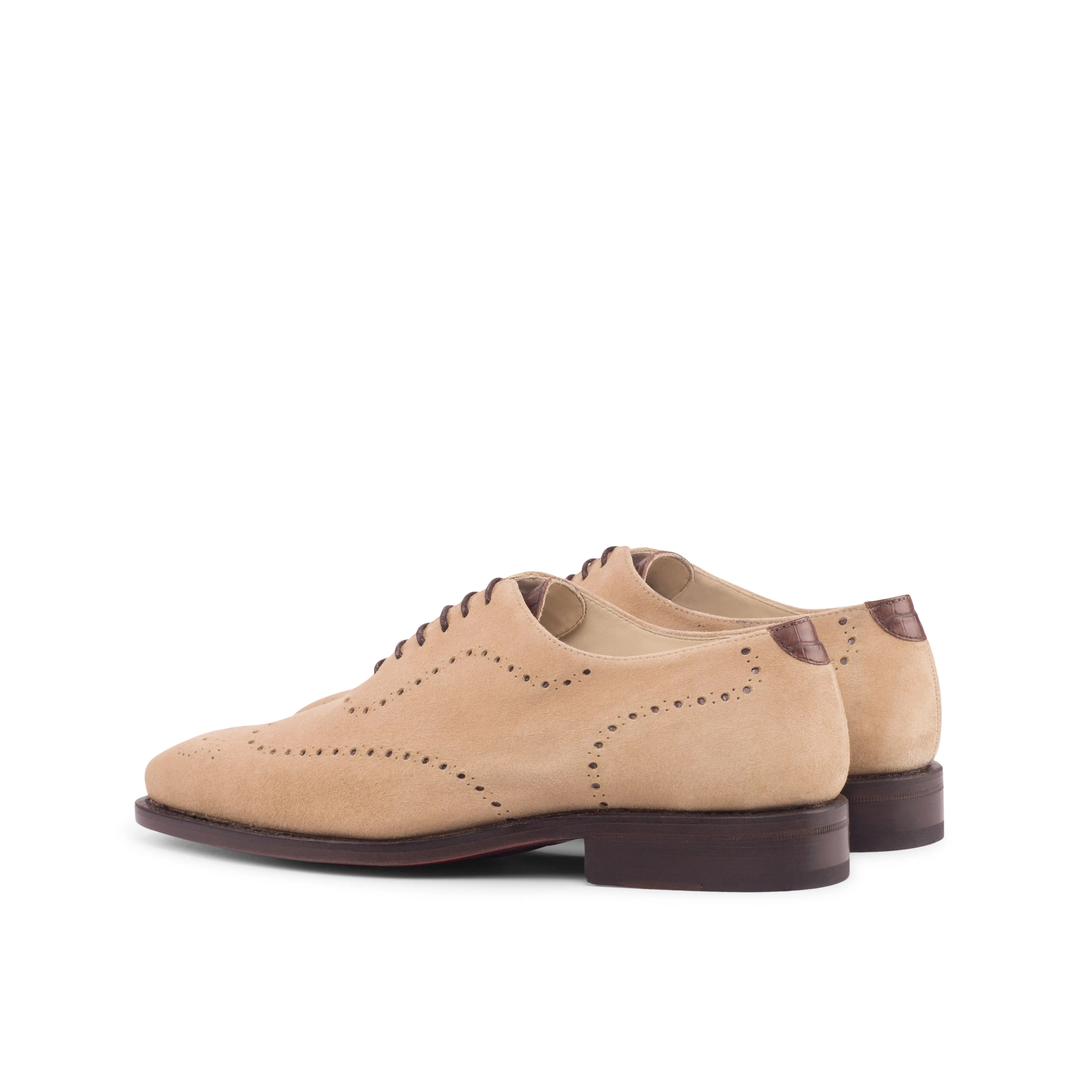 DapperFam Giuliano in Taupe / Dark Brown Men's Italian Croco Embossed Leather & Italian Suede Whole Cut