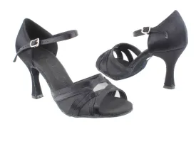 Sera Series Black Satin & Black Mesh Dance Sandals