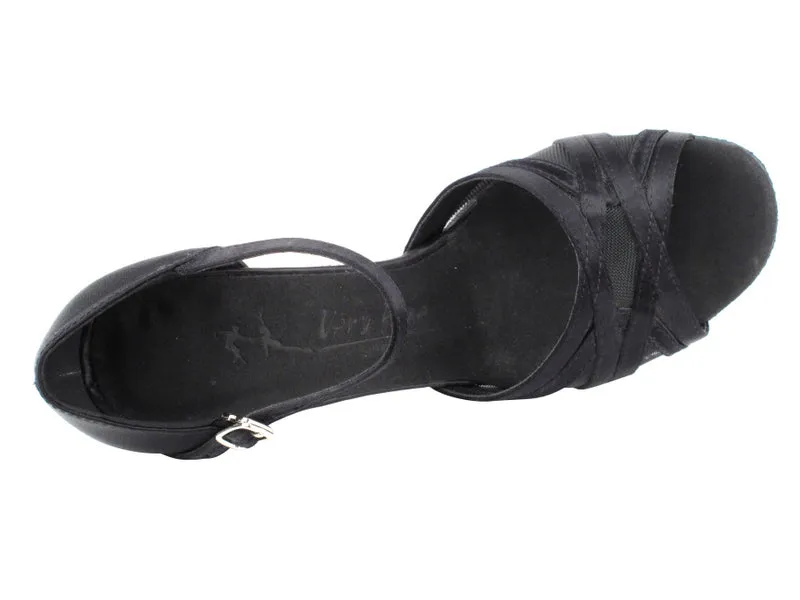 Sera Series Black Satin & Black Mesh Dance Sandals