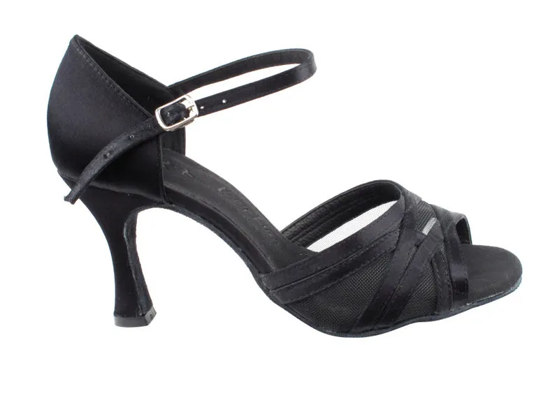 Sera Series Black Satin & Black Mesh Dance Sandals