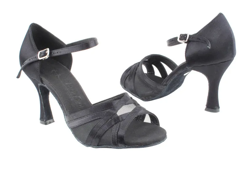 Sera Series Black Satin & Black Mesh Dance Sandals