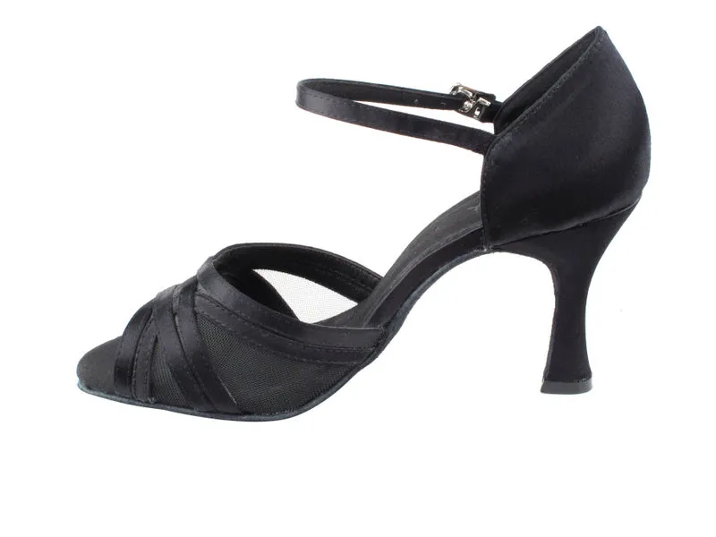 Sera Series Black Satin & Black Mesh Dance Sandals